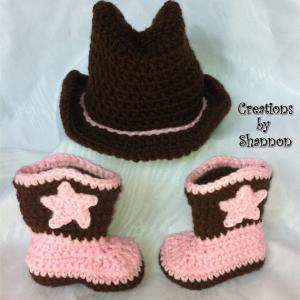 Infant Baby Girl Brown Pink Cowboy Boots And Hat