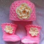Infant Baby Girl Boots Booties And Shell Hat With..