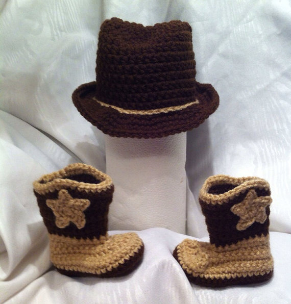 Infant Baby Boy Girl Brown Tan Cowboy Boots And Hat